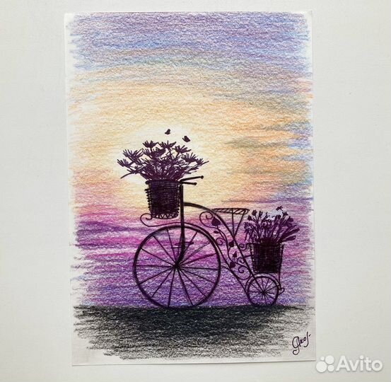 Картина пастель в раме с паспарту