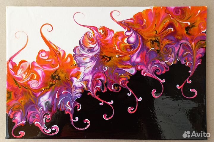 9 Дивный цветок. Картина Флюид арт (жидкий акрил)