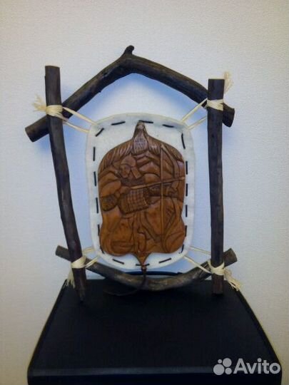 Панно Воин, дерево, кедр, войлок, плывун