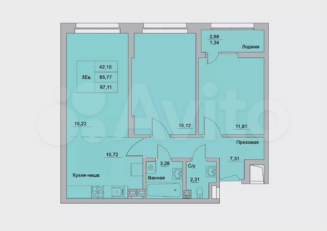 3-к. квартира, 67,1 м², 2/15 эт.
