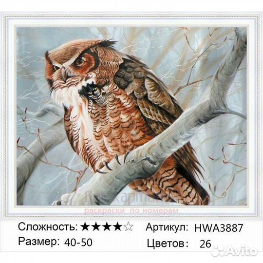 Алмазная мозаика 40x50 Суровый филин