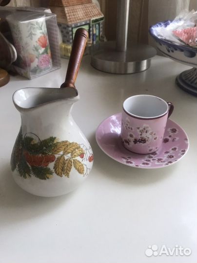 Фарфоровая турка винтаж 1980г и коф пара Япония