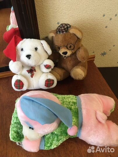 Мягкие игрушки мишки, мыши, еноты, тигры, бычок