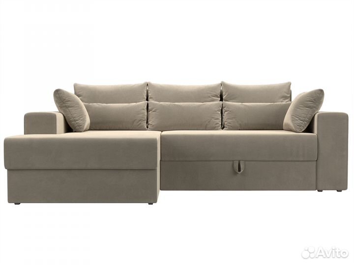 Диван угловой Майами левый угол, микровельвет, бежевый