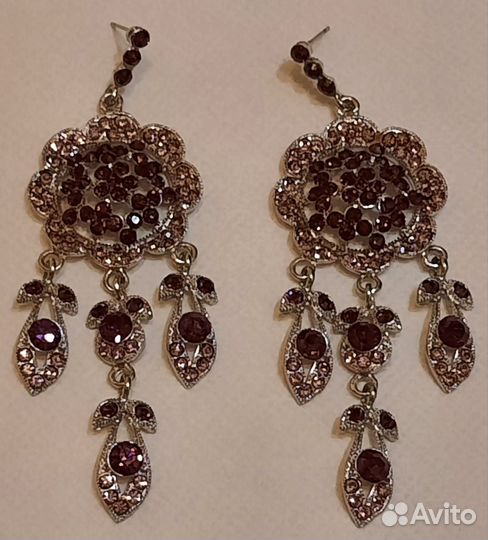 Серьги длинные со стразами.Бижутерия