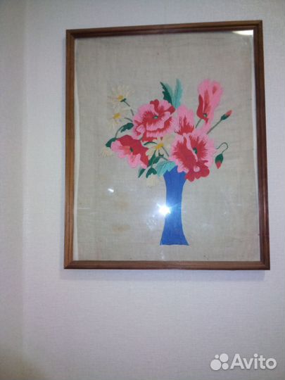 Красные маки- вышивка- винтаж, СССР, ретро