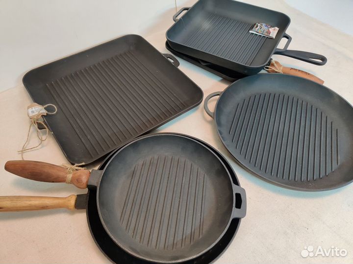 Чугунная сковорода гриль новая