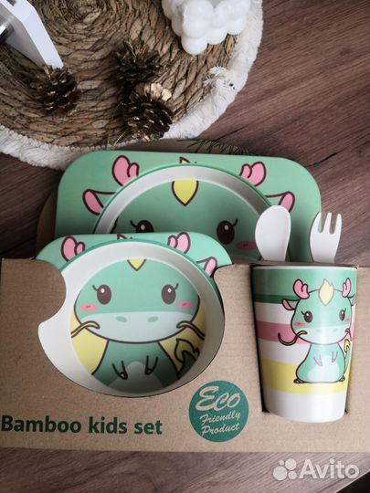 Бамбуковая посуда детская новая набор бамбуковой