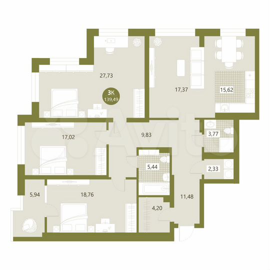 4-к. квартира, 139,5 м², 10/17 эт.