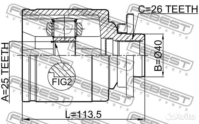 Шрус внутренний левый 25x40x26