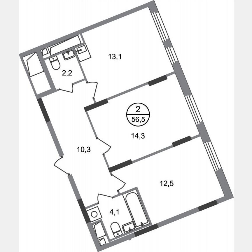 2-к. квартира, 56,5 м², 13/17 эт.