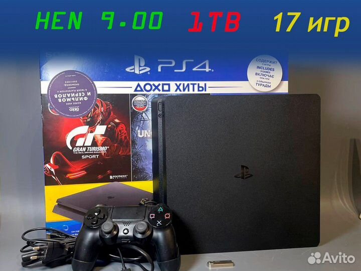 Ps4 Slim 1tb HEN 9.00 + 17 игр
