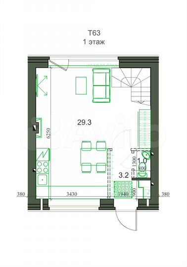 Таунхаус 63,7 м² на участке 1,6 сот.