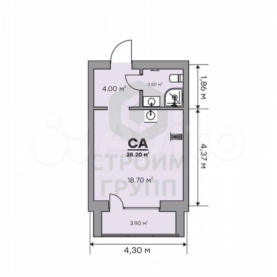 Квартира-студия, 28,2 м², 3/9 эт.