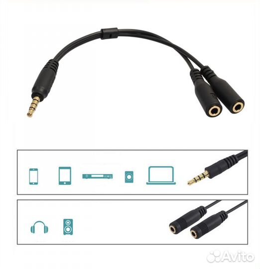Разветвитель jack 3.5 мм на наушники и микрофон