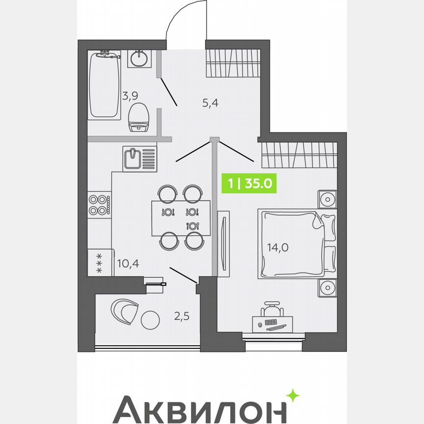 1-к. квартира, 35 м², 1/13 эт.