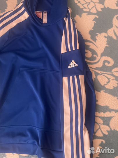Кофта с капюшоном adidas синяя оригинал