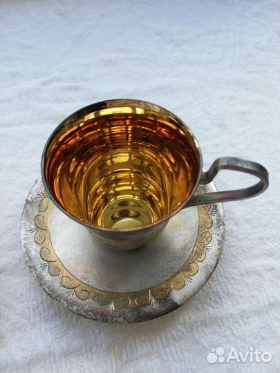 Чашка с блюдцем мельхиоровая с позолотой из СССР