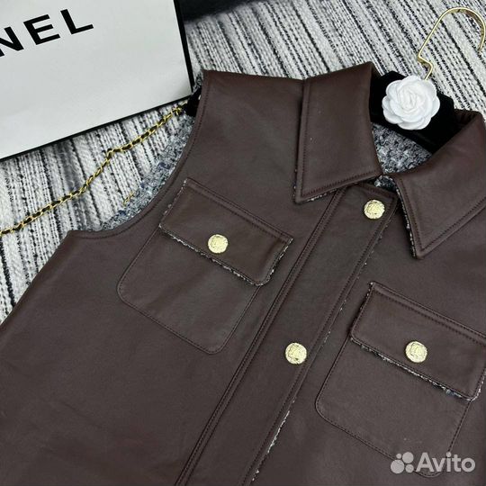 Кожаный жилет chanel премиум