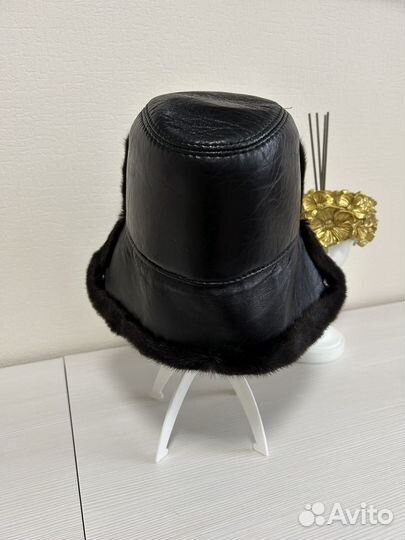 Шапка новая норка + кожа