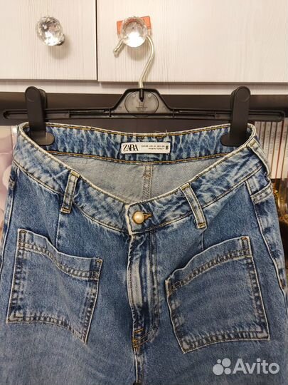 Джинсы zara модные, широкие, почти новые, 38-40