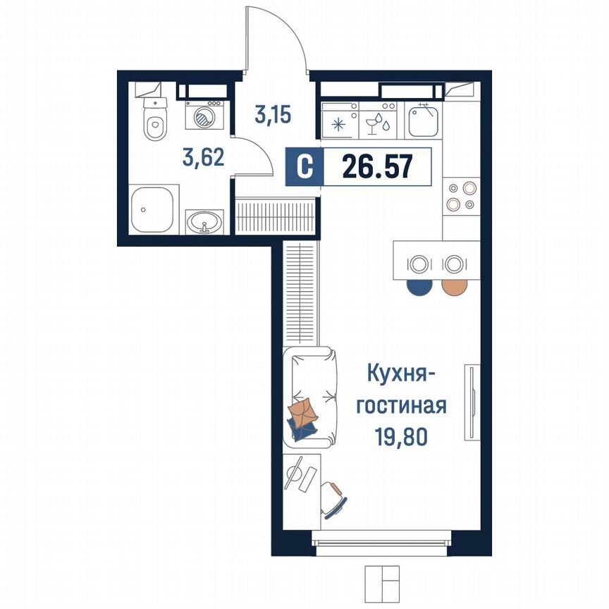 Квартира-студия, 26,6 м², 8/18 эт.