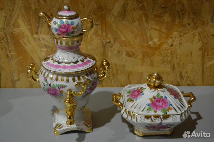 Самовары разные 8шт розовая и синяя гжель