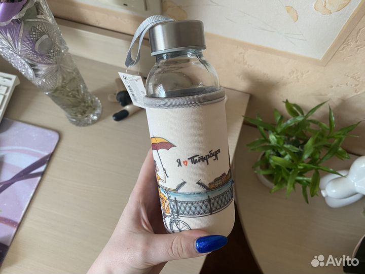 Бутылка для воды стеклянная новая 300 мл в чехле