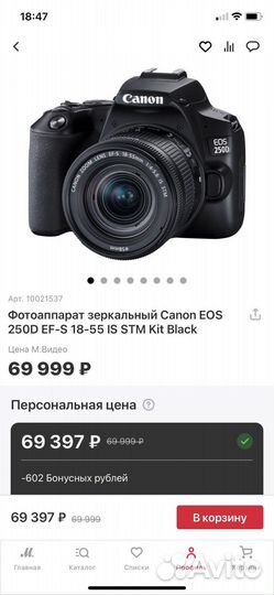 Зеркальный фотоаппарат Canon EOS 250D