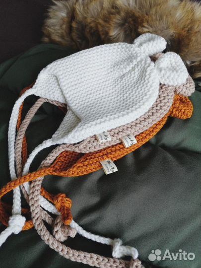 Новая Шапка зимняя 0-3 месяца. Ручная работа