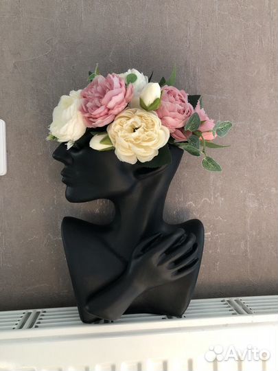 Кашпо голова/Ваза интерьерная/Ваза лицо