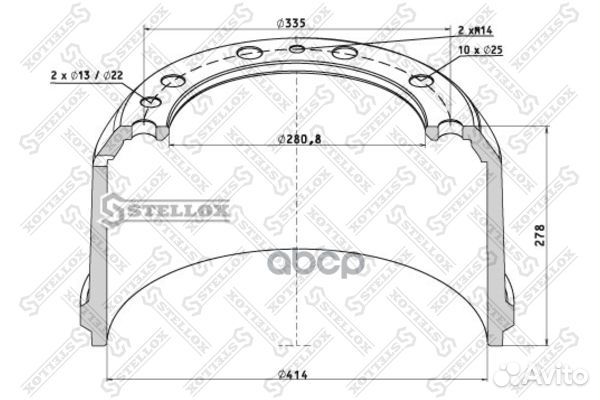 8500060SX барабан тормозной 414x220/229 H278 d