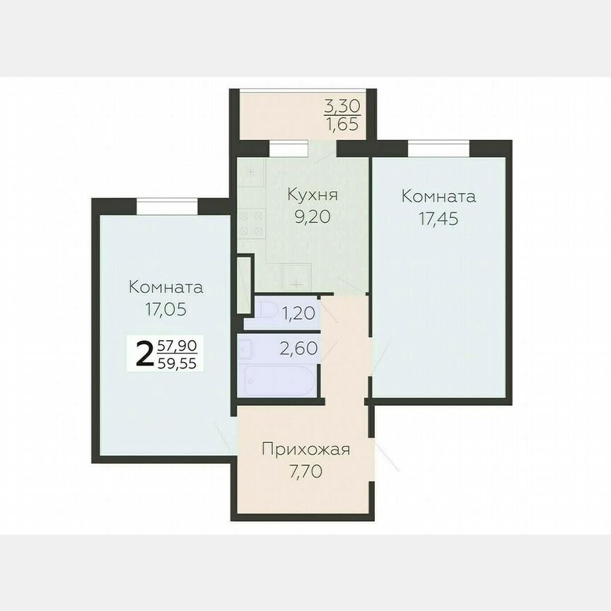 2-к. квартира, 59,6 м², 14/15 эт.