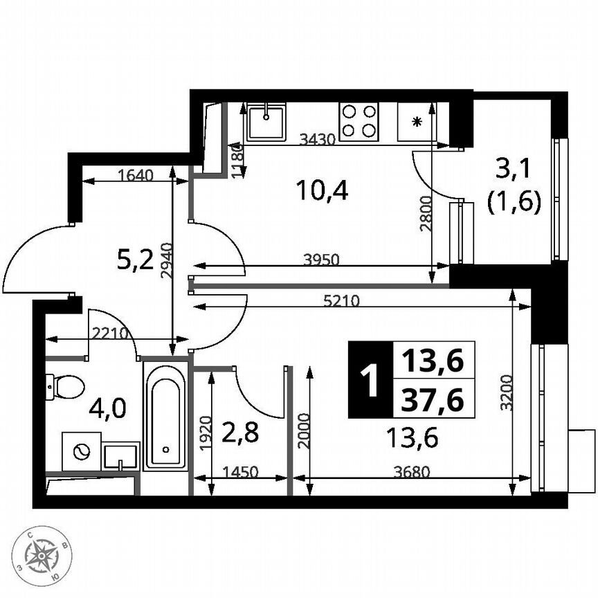 1-к. квартира, 37,6 м², 21/21 эт.