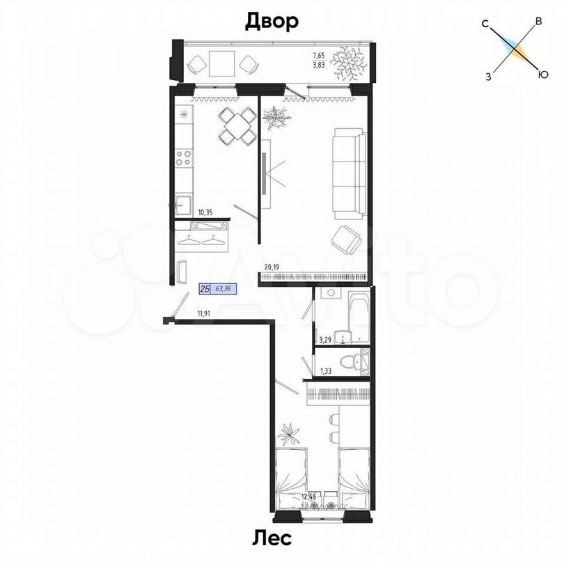 2-к. квартира, 63,4 м², 14/17 эт.