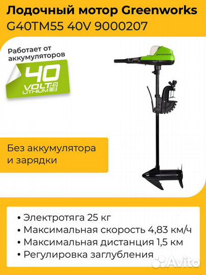 Лодочный мотор Greenworks G40TM55 40V арт.9000207