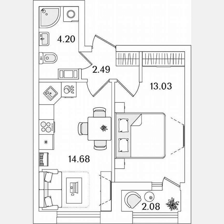 1-к. квартира, 35,4 м², 8/14 эт.
