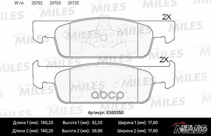 Колодки тормозные передние Ceramic E500350 Miles