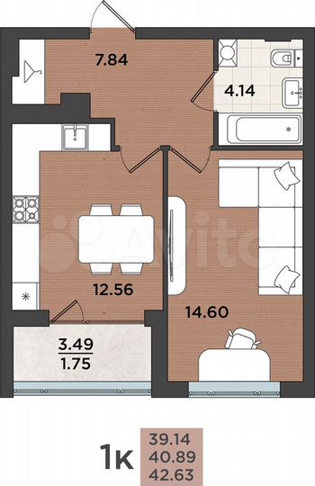 1-к. квартира, 40,9 м², 1/8 эт.