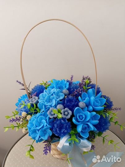 Корзина с цветами из мыла