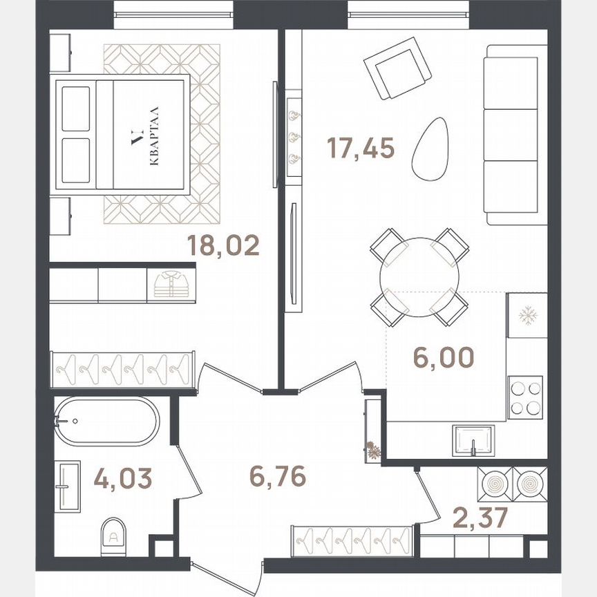 1-к. квартира, 54,6 м², 2/3 эт.