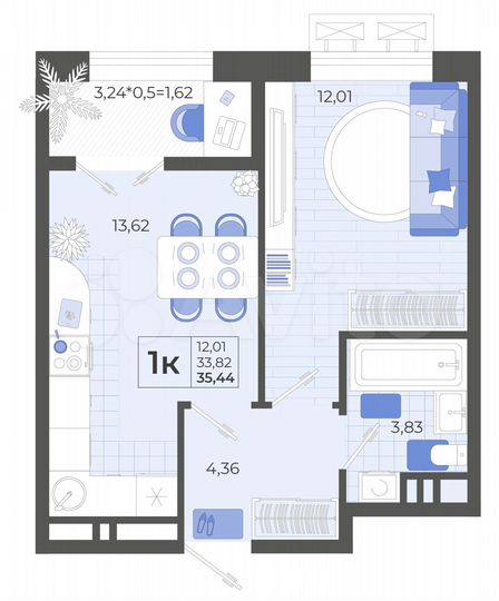 1-к. квартира, 35,4 м², 6/14 эт.