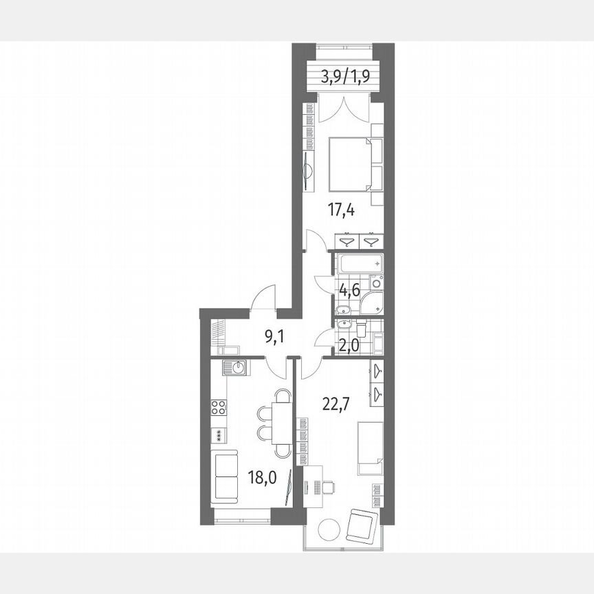 2-к. квартира, 75,8 м², 11/13 эт.