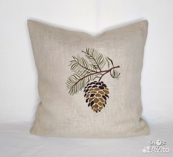 Новогодний чехол на подушку, льняной, новый