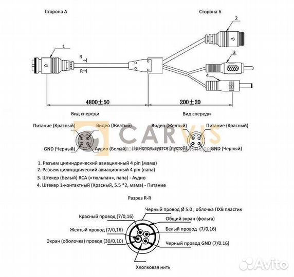 Кабель 4pin(мама) — 4pin(папа) +1audio+1power