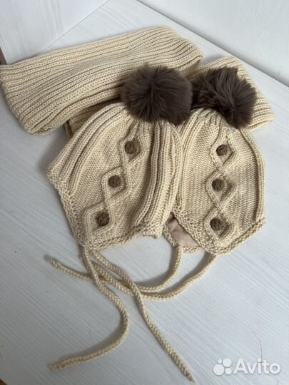 Шапка с шарфом детская на 1 годик