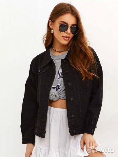 Джинсовая куртка женская черная 48 50
