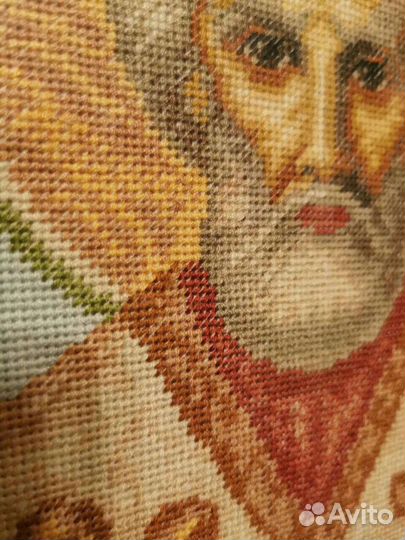 Икона вышитая крестом Николай Чудотворец