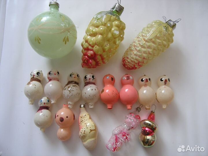 Елочные украшения из стекла, ваты СССР 7