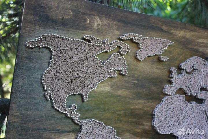 Картина ручной работы карта мира стринг-арт